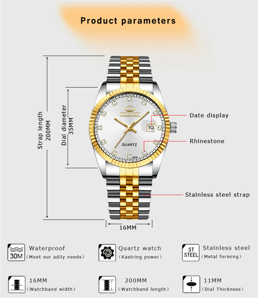 CHENXI Men Quartz Watch Casual Silver Gold Wristwatch Male Calender Watches Gift
