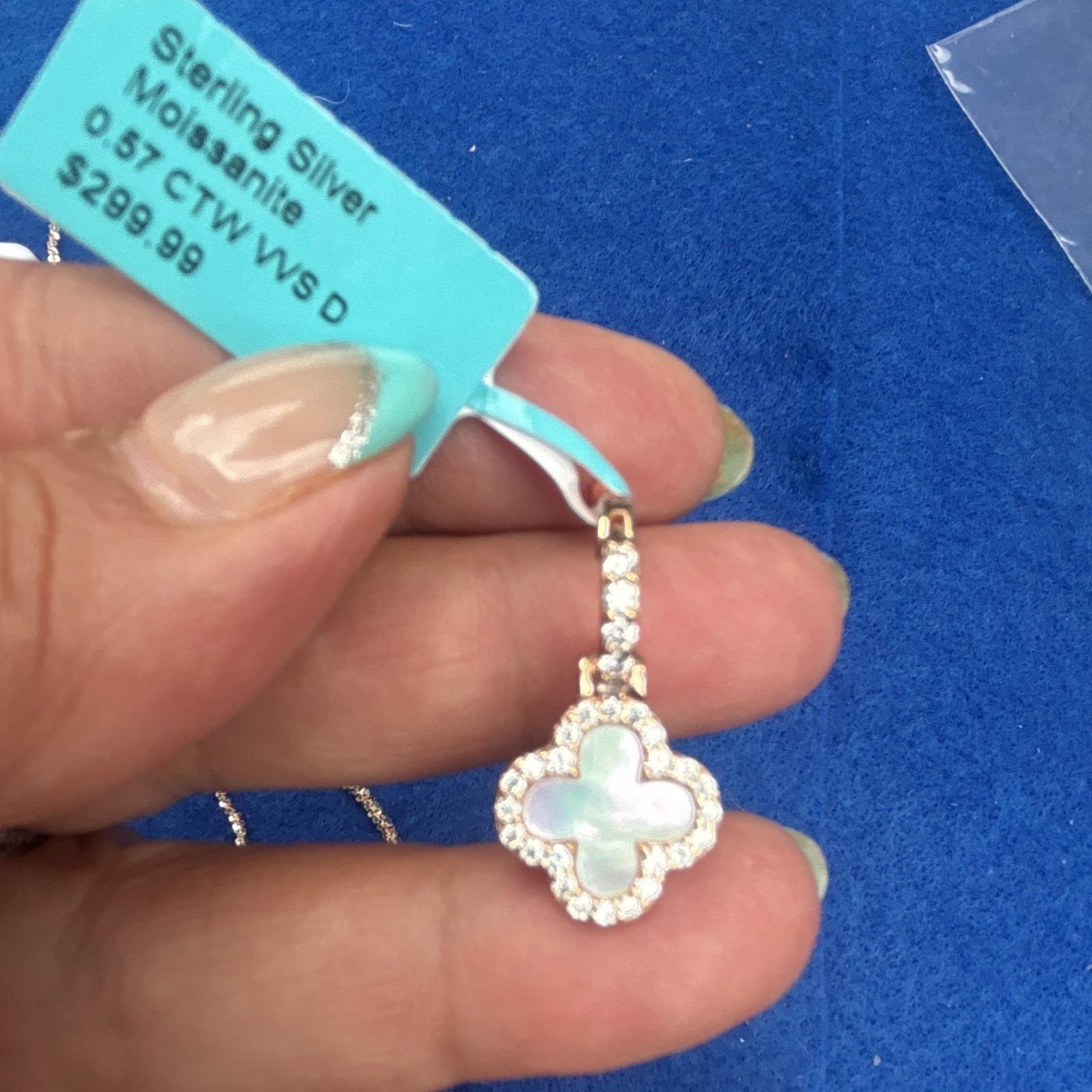925 Sterling Silver rose gold Moissanite Necklace Pendant & Earrings, 18 and 7.5