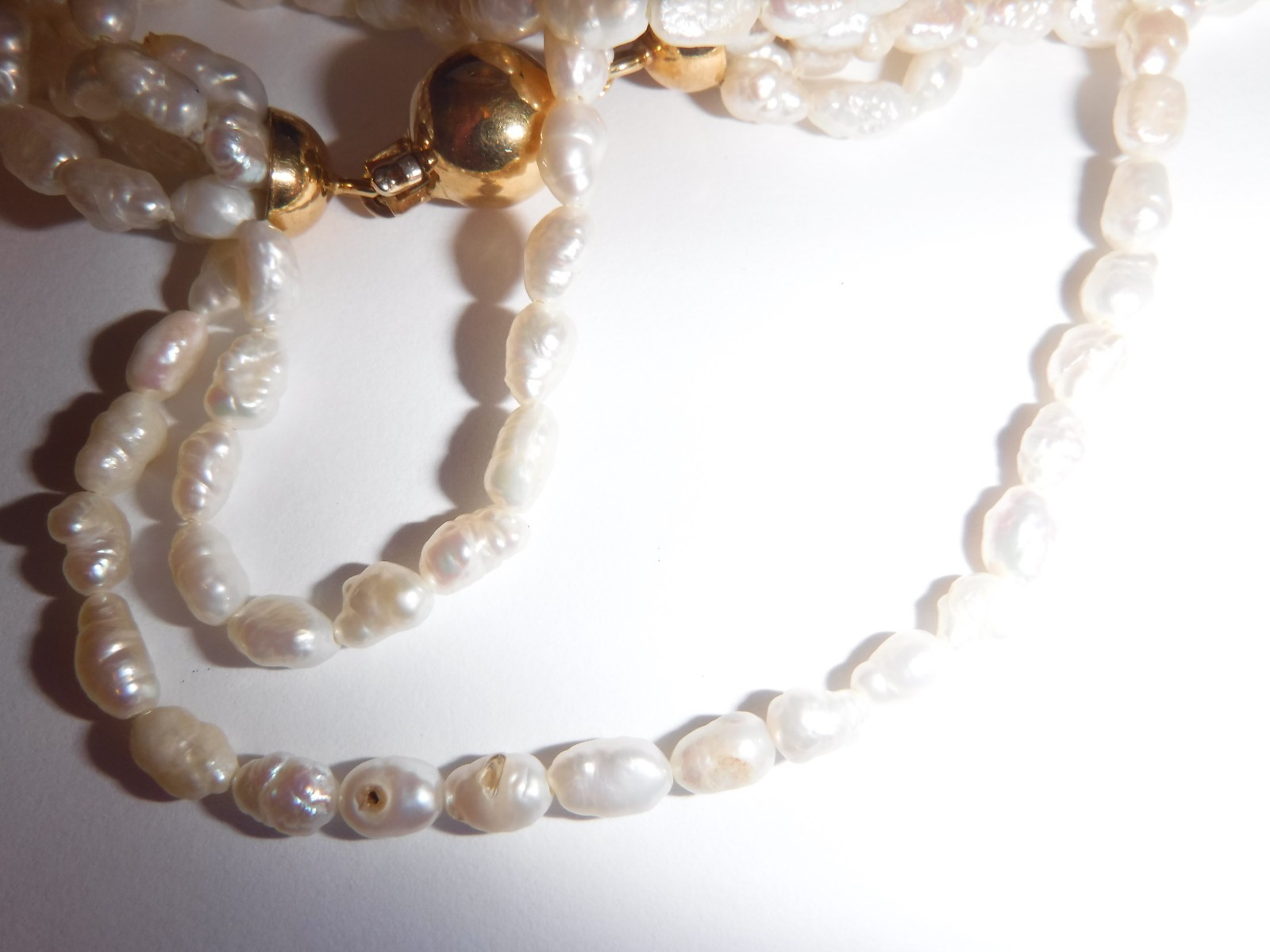18 K (750) Solid Gold Clasp Italian 7 Strand Nugget FW Pearl Necklace 16″ Choker