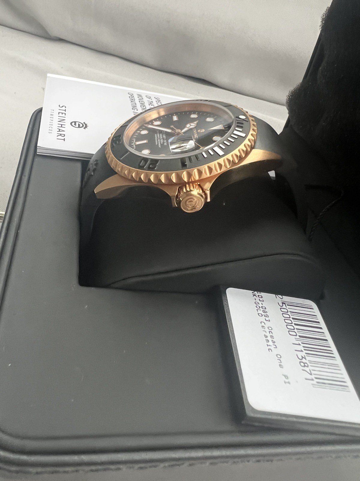 Steinhart Ocean One PINK GOLD 42mm Black Silicone Auto Swiss Dive Watch 103-0893