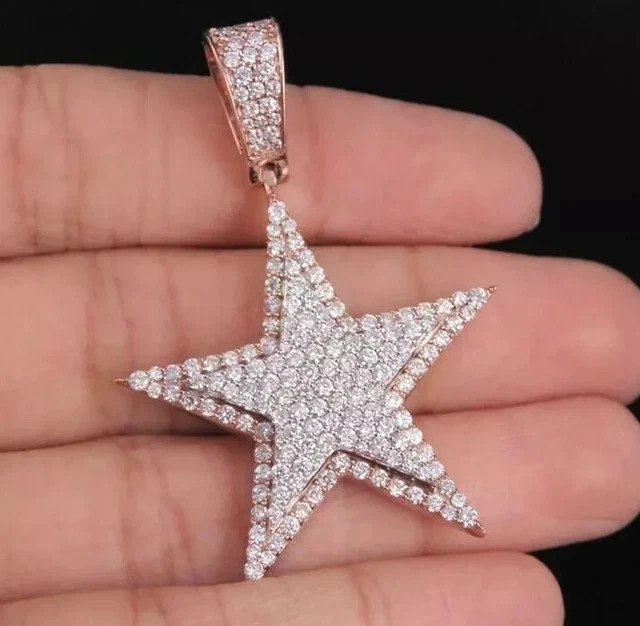 3.3CT Round Cut Lab Created Diamond Men Star Pendant 14K Rose Gold Plated Silver