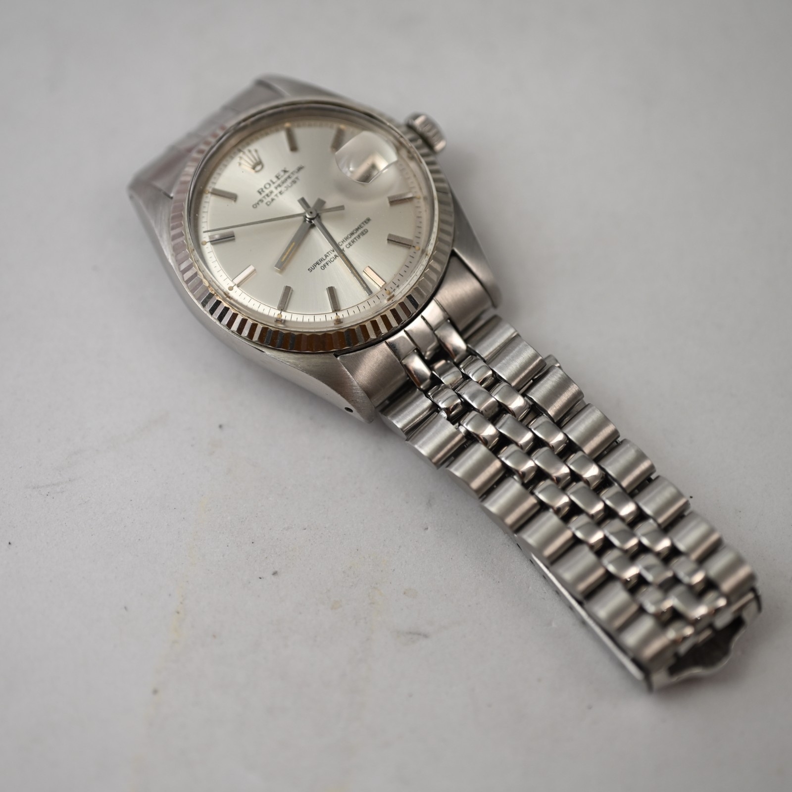 VINTAGE ROLEX OYSTER DATEJUST 1601 SILVER TONE DIAL 14K GOLD SS MEN WATCH