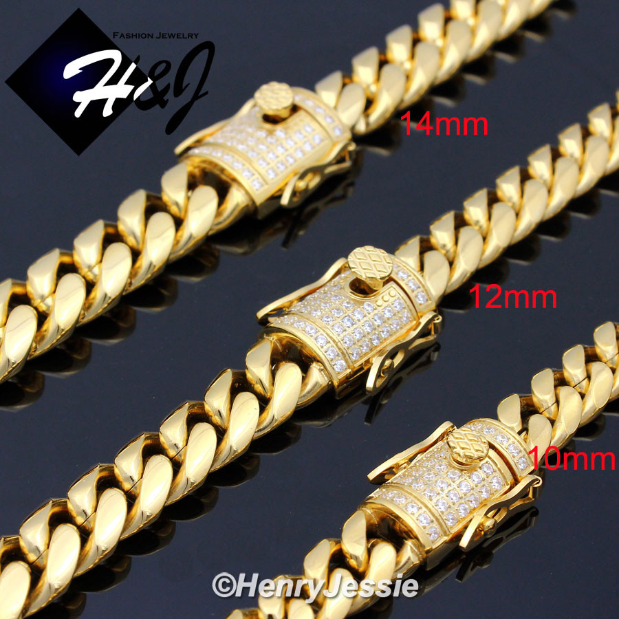 18″-40″MEN Stainless Steel 7mm Gold Plated ICY CZ Miami Cuban Necklace*GN158
