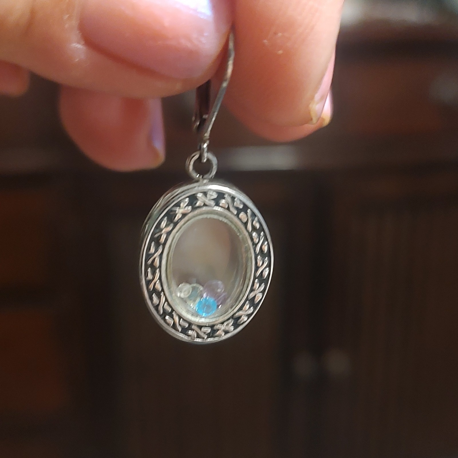 Silver Tone Steel ShadowBox Oval Bezel Dangle Earrings w/ Multicolor Gem Stones