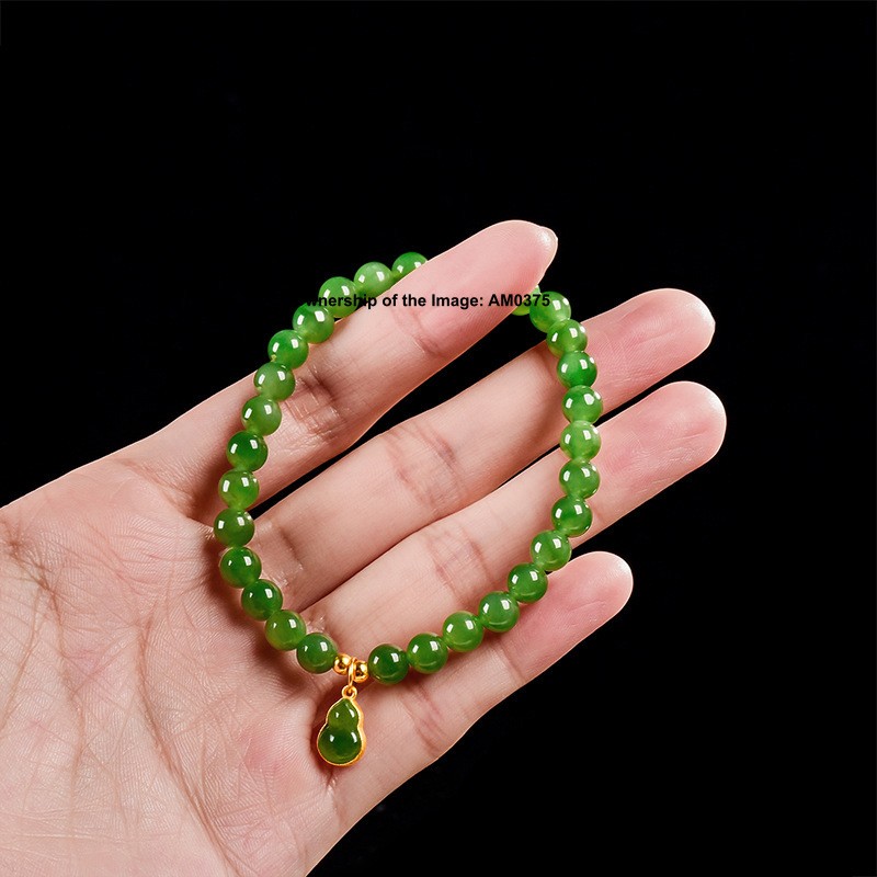 Natural Grade A Jade 6mm Green Jade Bead Stretch Bracelet Women’s Bracelet