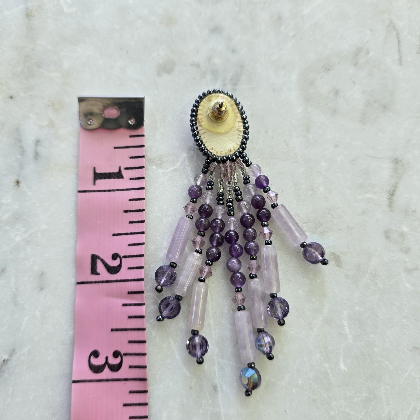 Vintage Chipita Purple Dangle/Lavander Beaded Earrings Pierced (Unsign)