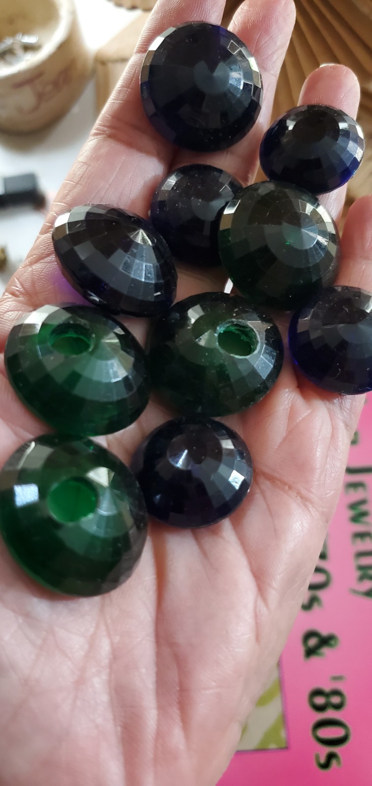 Vintage 1950s Transparent Lucite Cabachons Purple Forest Green Midnight Blue +