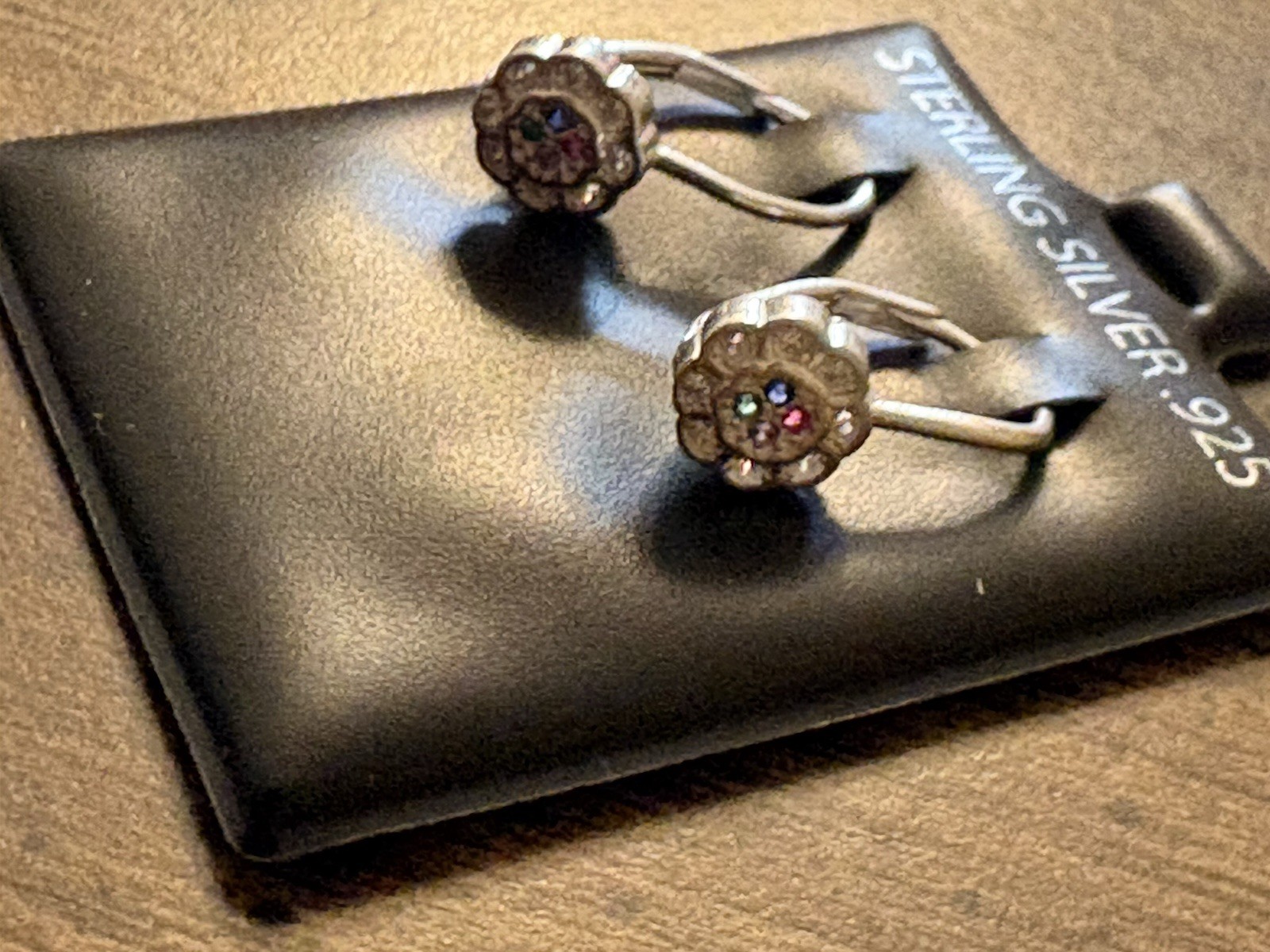 Sterling Silver .925 Multi-Color Stone Flower Leverback Earrings