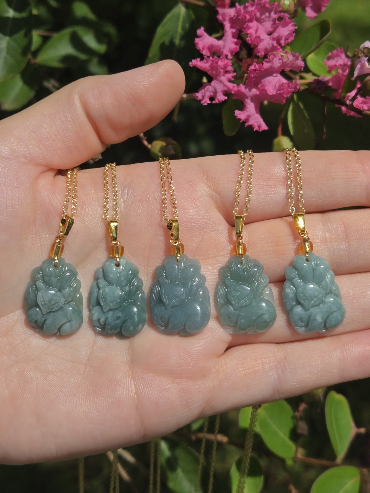 Blue Water Jade Nine Tail Fox Crystal Necklace