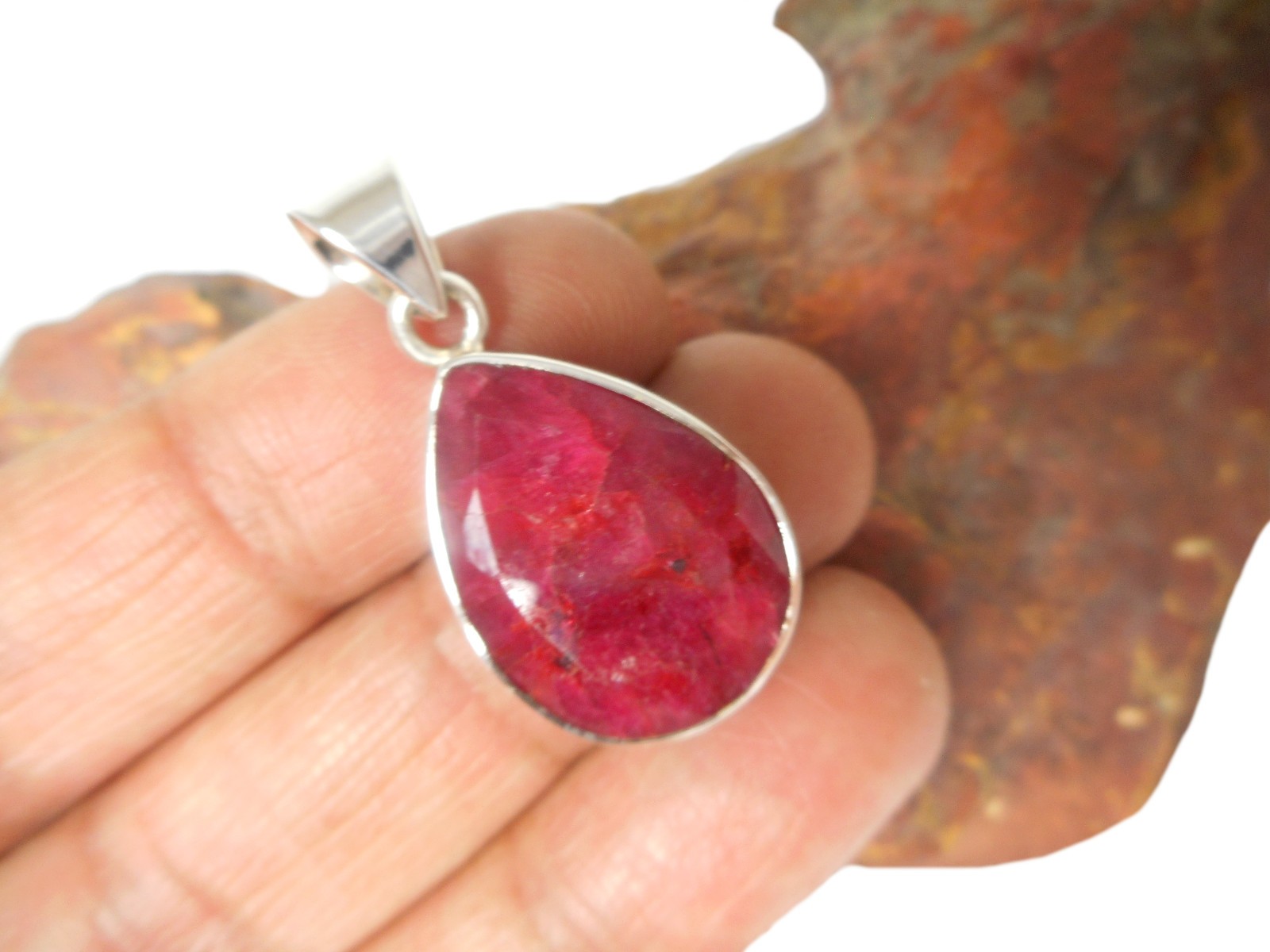 Pink Red RUBY Sterling Silver 925 Gemstone Pendant