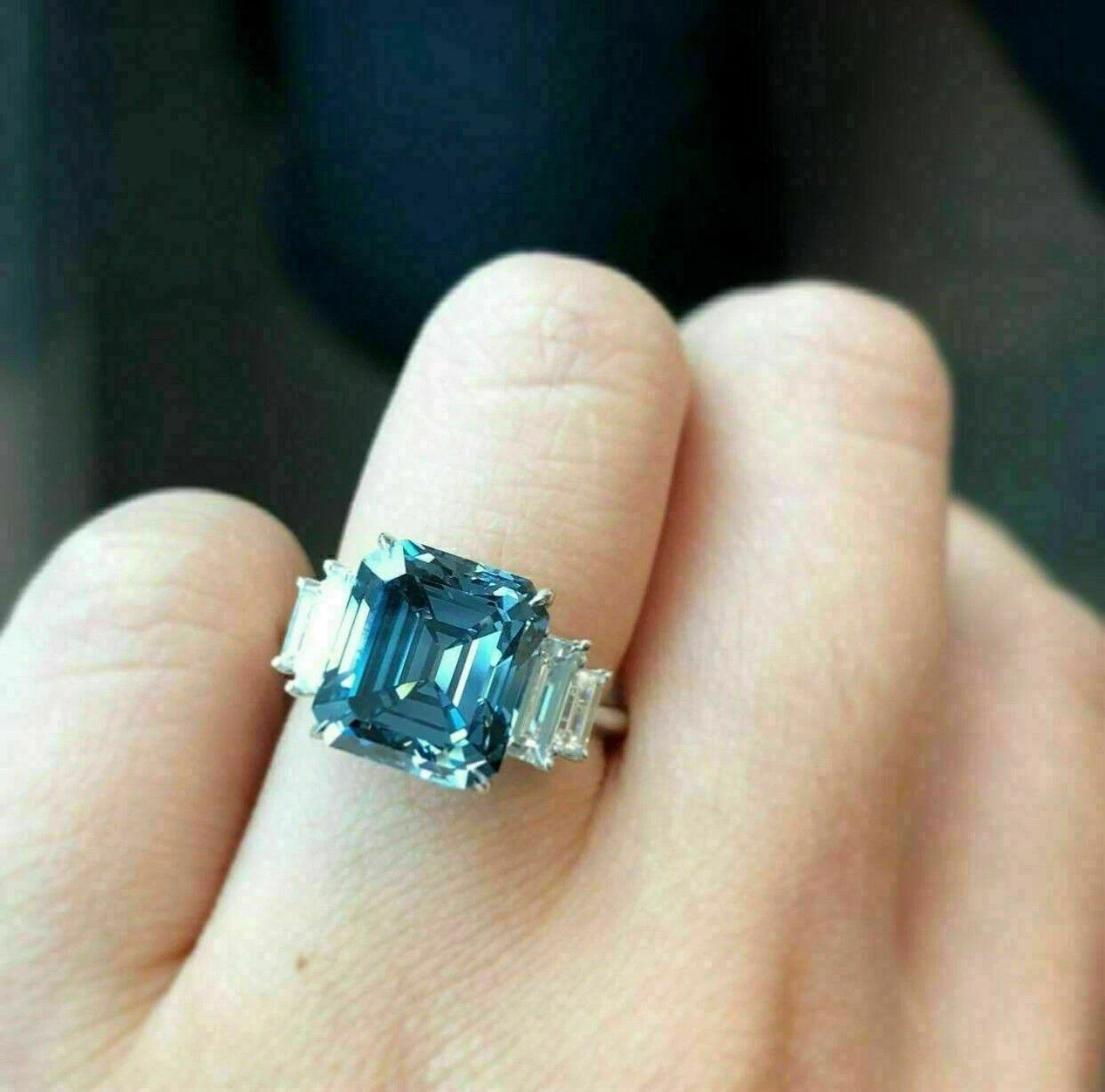 3.20Ct Emerald Cut Aquamarine Solitaire Engagement Ring 14K White Gold Finish