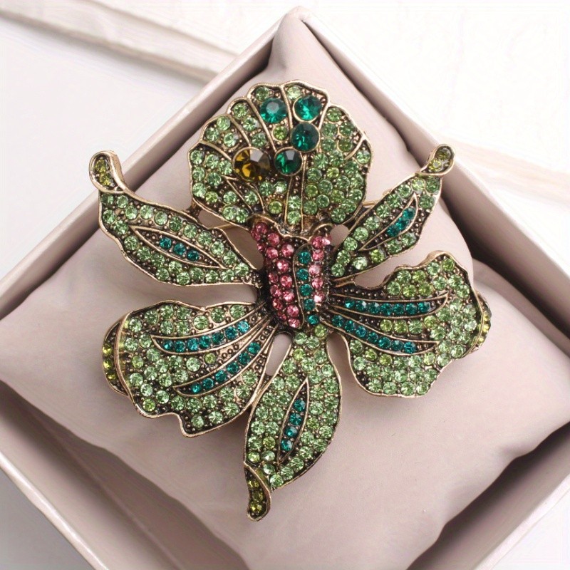 Vintage – style Orchid Brooch: Colorful Gem Jewelry, Ideal Gift
