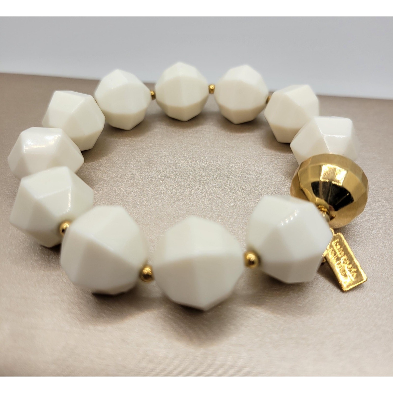 Kate Spade Chunky Stretch Bracelet Creamy White Faceted Acrylic Beads Signed