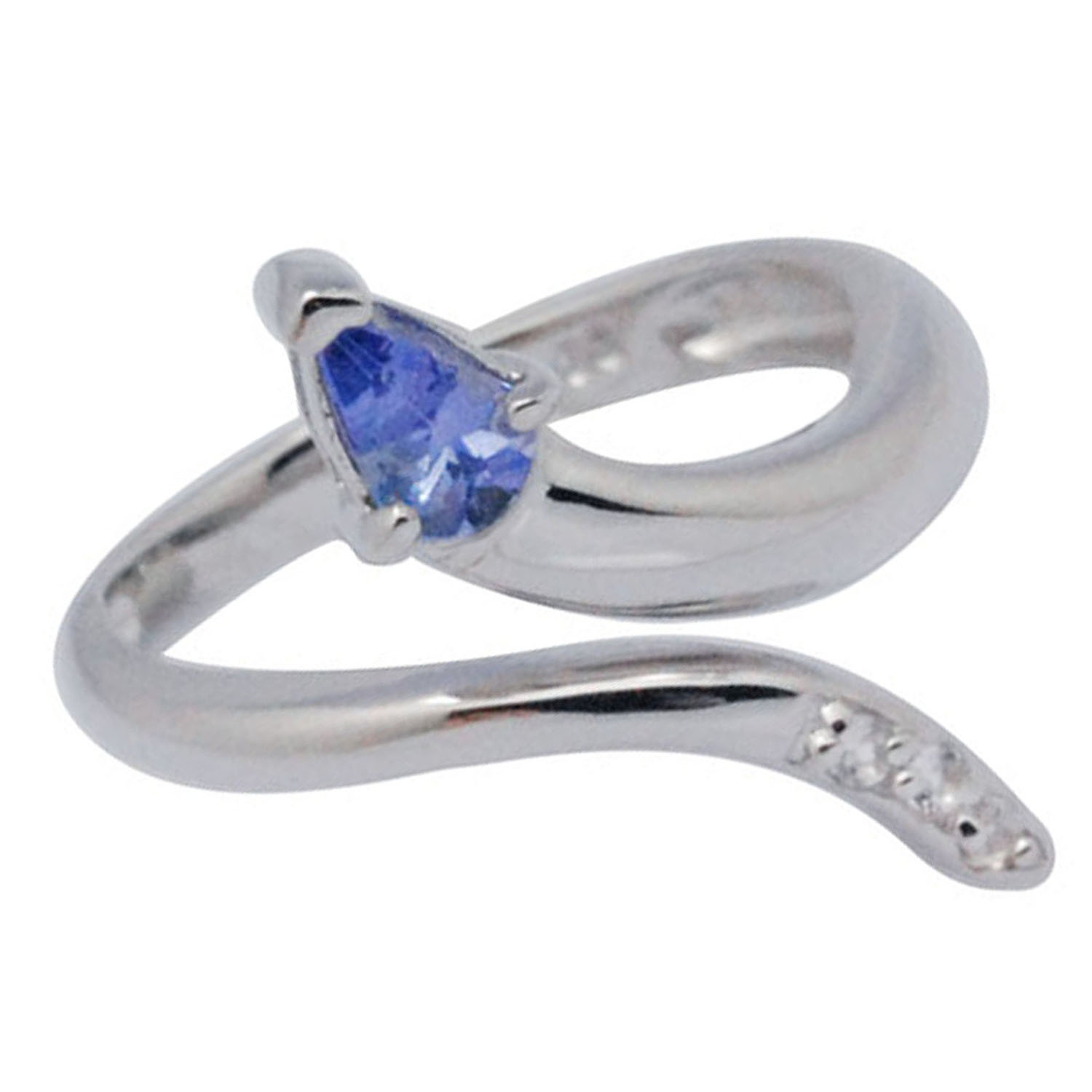 De Buman 925 Silver 0.38ctw Pear Tanzanite & Topaz Finger Fashion Ring, Size 7