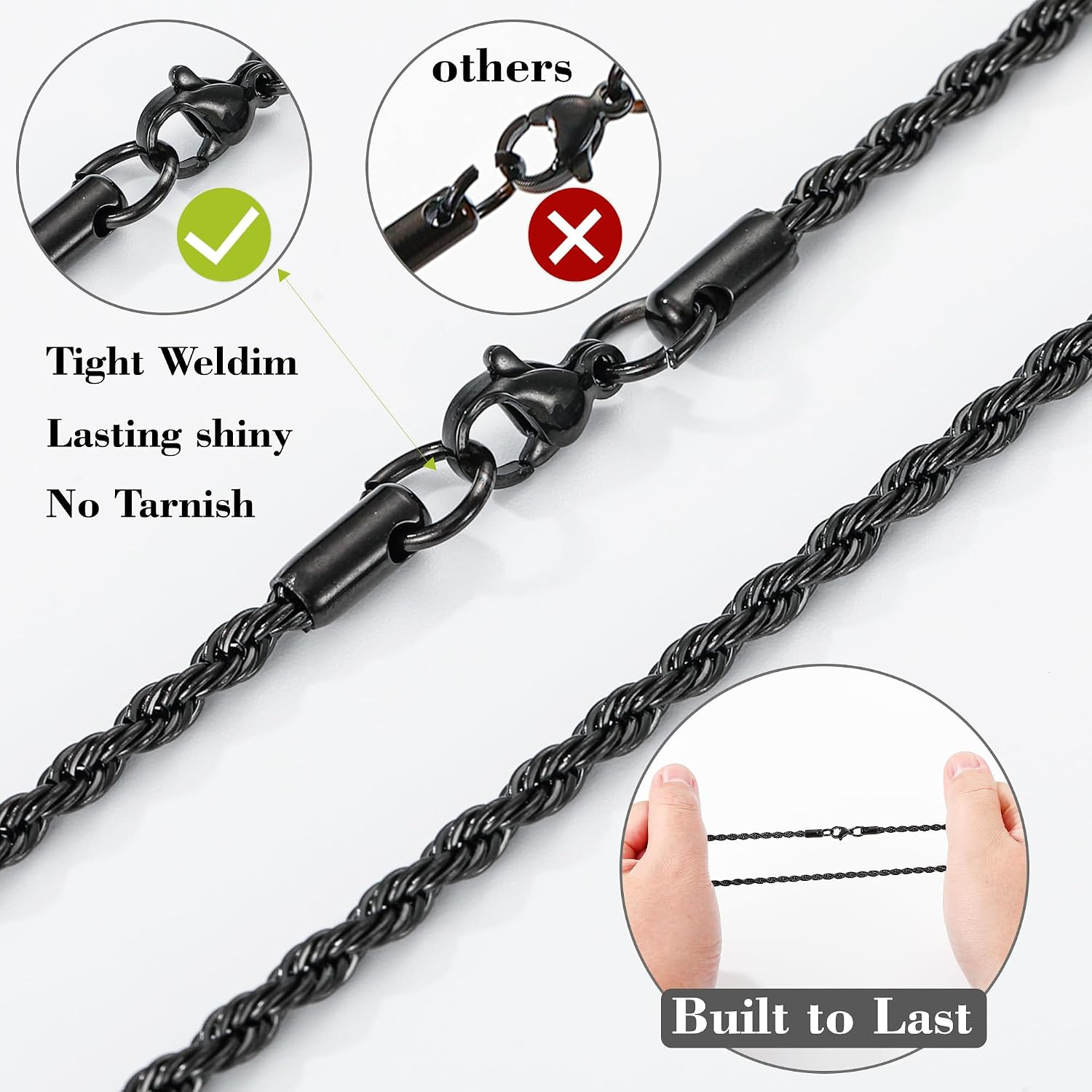 Cross Necklace for Boys Mens Stainless Steel Twisted Rope Chain Cross Pendant Ru
