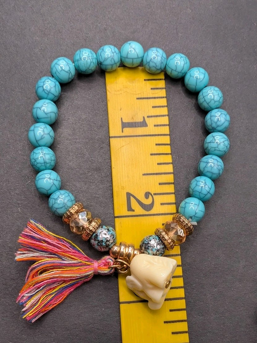 Women’s Elephant Charm Mixed Beaded Stretch Bracelet (16cm) 6″ S Wrist Set