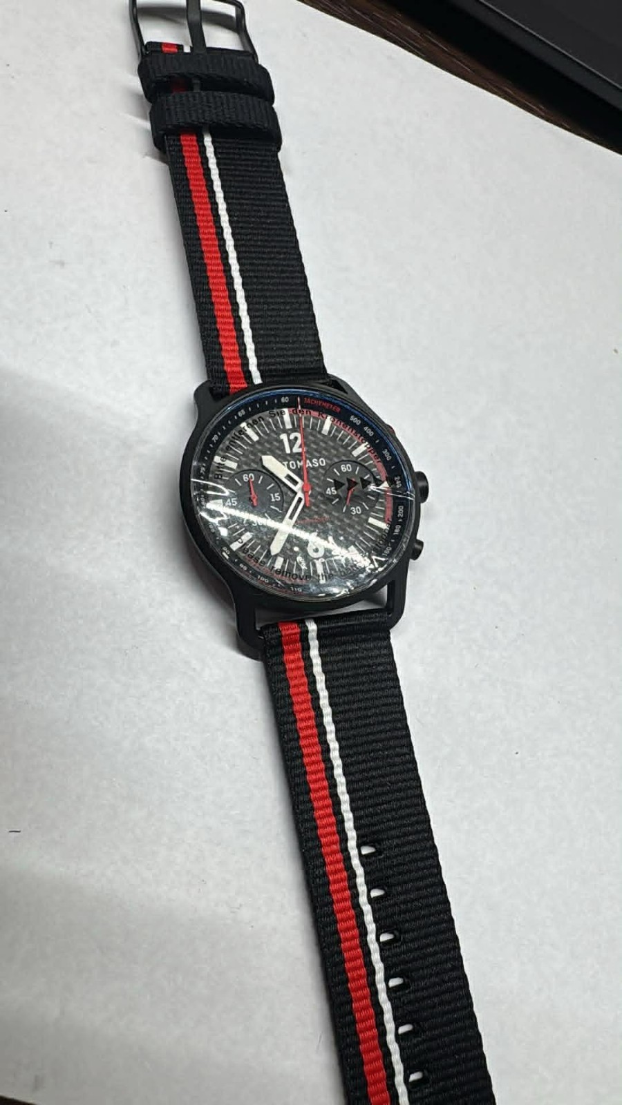 NEW Mens SS 42MM Detomaso SORPASSO watch Chronograph Carbon FIBER Edition (A40)
