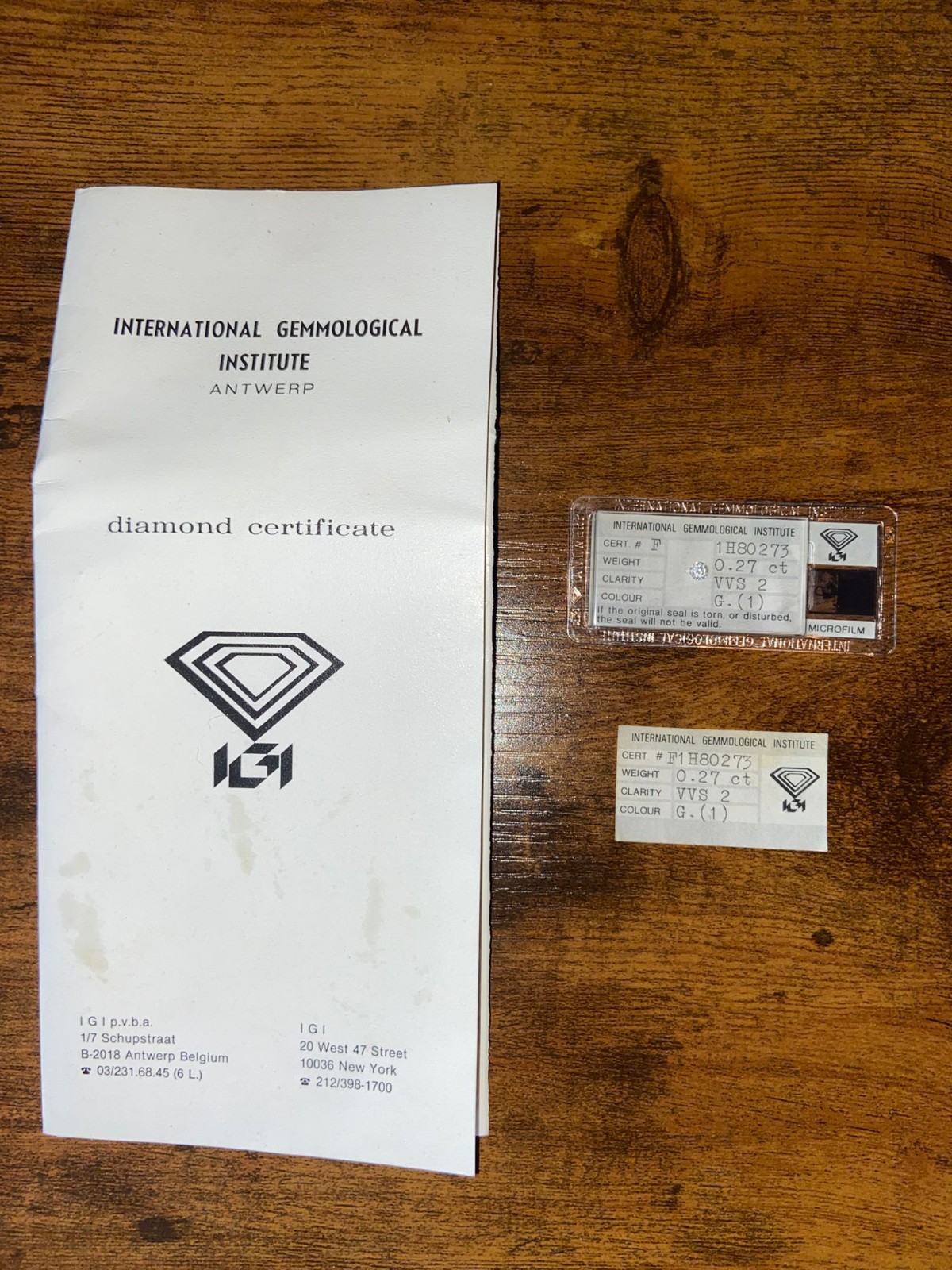 Vintage IGI Sealed Diamond 0.27ct G VVS2 – Investment Grade Antwerp 1985
