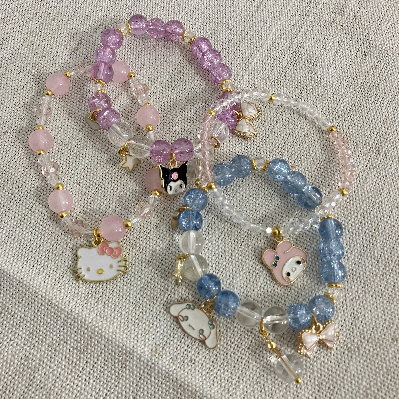 Hello Kitty Stretch Charm Bracelet Set Kuromi My Melody Cinnamoroll Jewelry