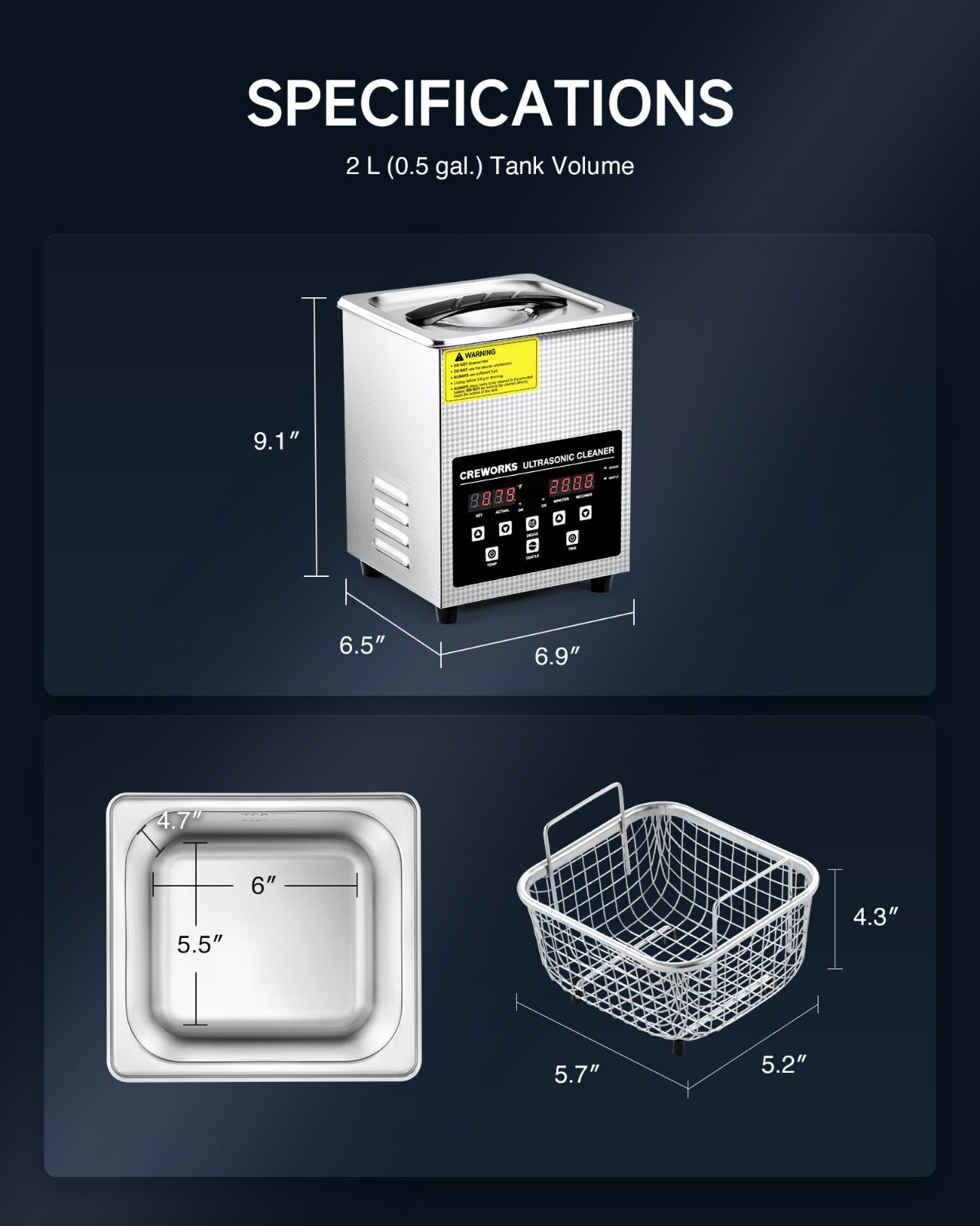 2L Ultrasonic Cleaner with Heater, Degas & Gentle Modes, 150W, 1-30 Min Timer –