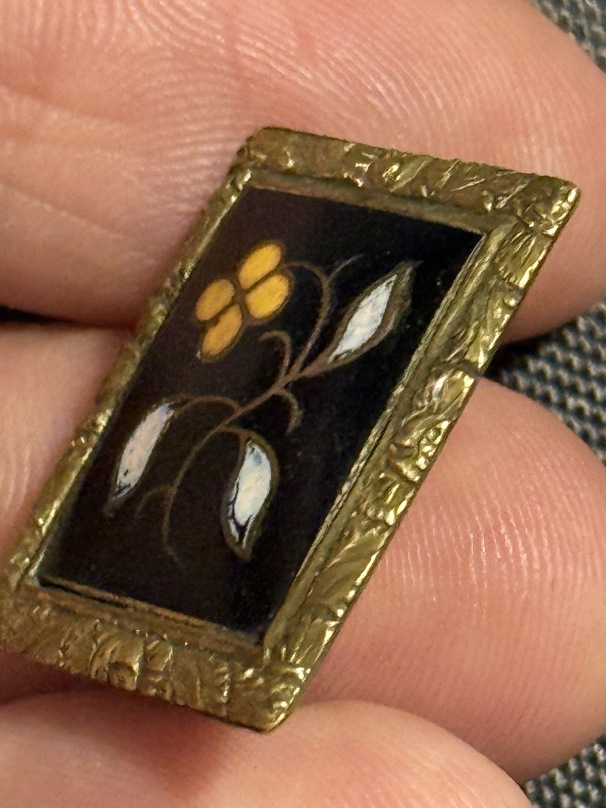 Antique Victorian Costume Jewelry Gold Filled Pietra Dura Brooch Pin