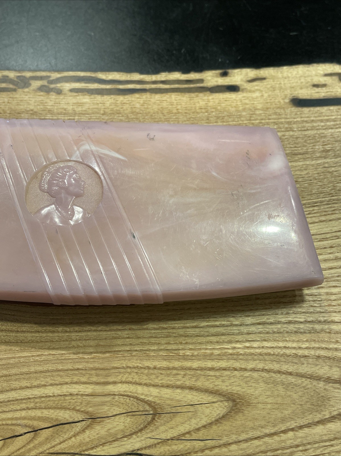 Braun Crystal Pink Celluloid Jewelry Case & Pearl Necklace Vintage