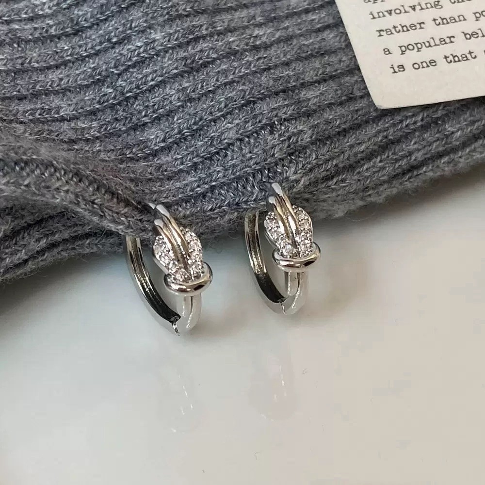 18K Gold Plated CZ Knot Hoop Earrings Small Huggie Earrings Gift for women 060