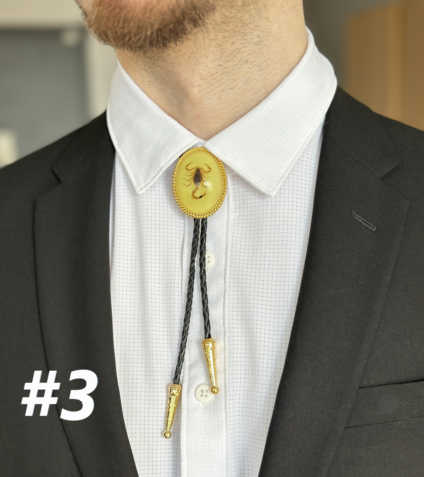 Bolo Tie Mens Wedding Necklace 38″ Leather Rope Western Cowboy Style
