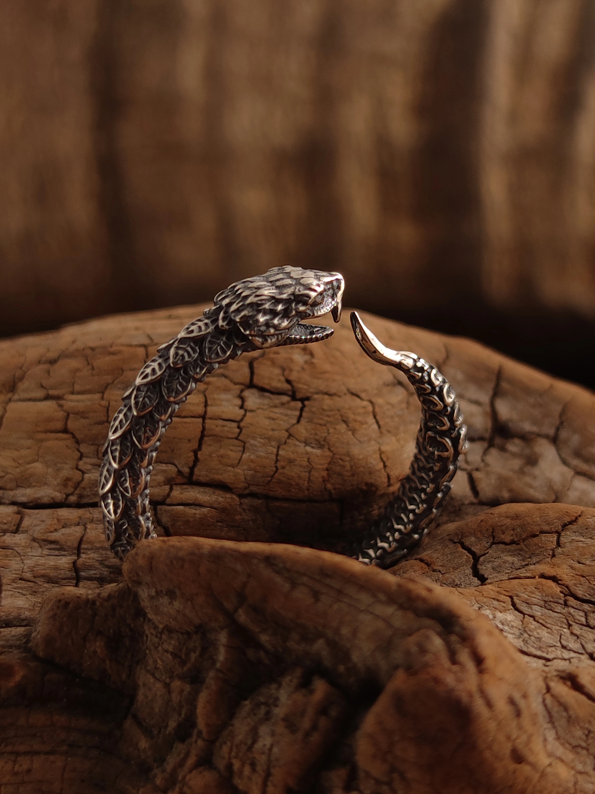NIGHT WORKS Ouroboros S925 Silver Retro Texture Adjustable Ring for 7-9 Size