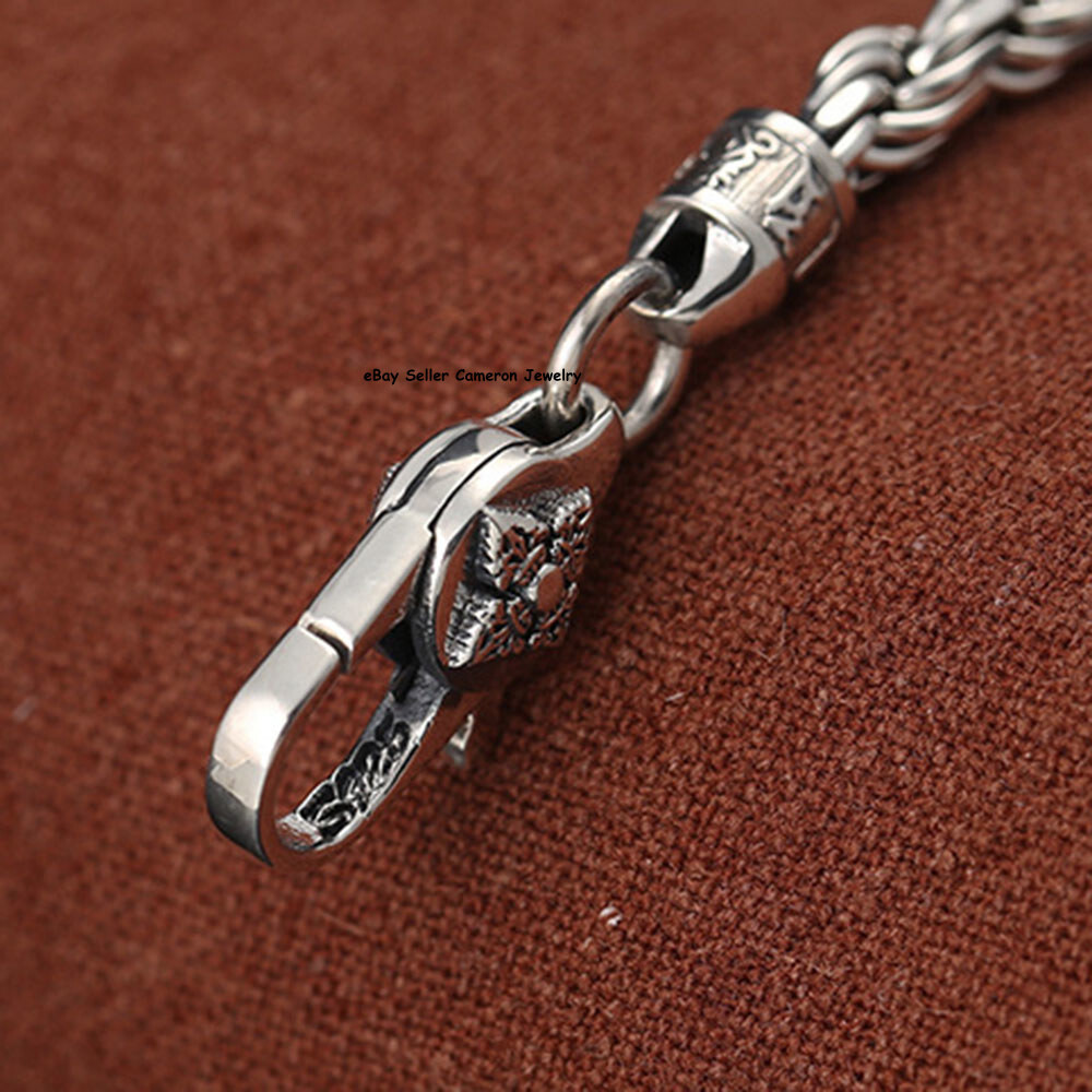 Pure S925 Sterling Silver Chain 4mm Lucky Twist Rope Link Bracelet 6.7-8.3inch