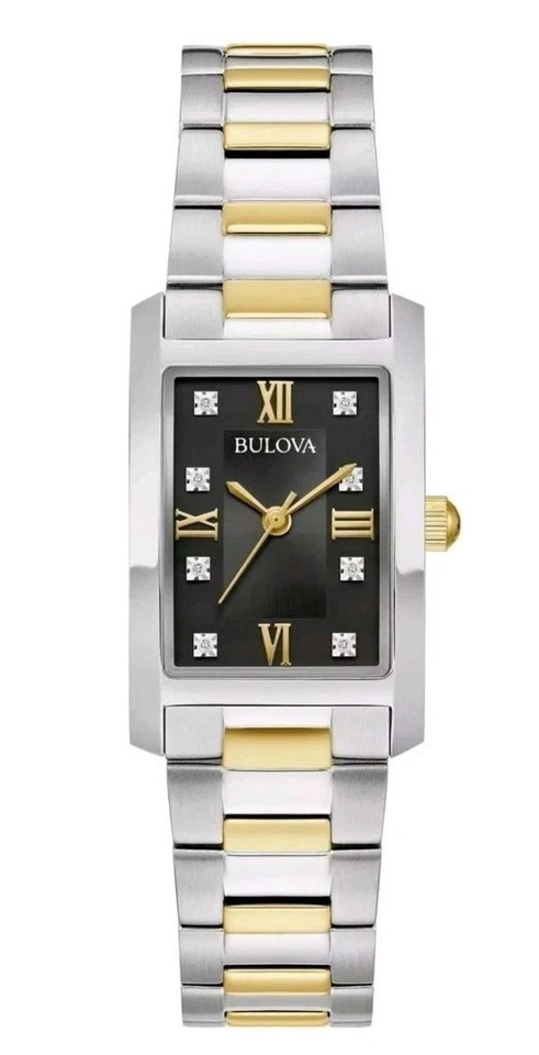 Bulova Classic Women’s 98P230 Black Dial Diamond Two Tone Stainless Steel Watch