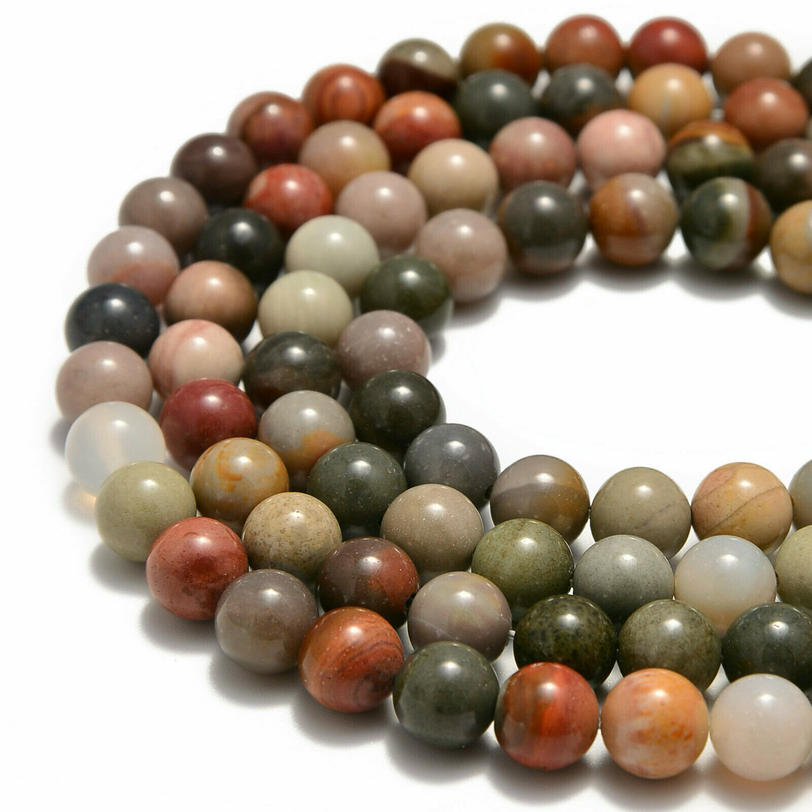 Polychrome Jasper Smooth Round Beads 6mm 8mm 10mm 12mm 15.5″ Strand