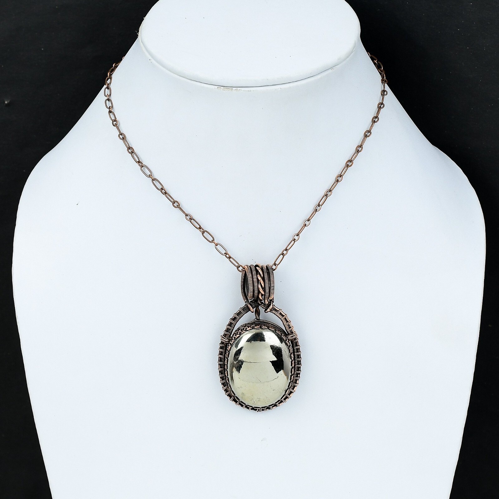 Wedding Gift For Her Copper Apache Pyrite Jewelry Wire Wrapped Pendant 2.52″