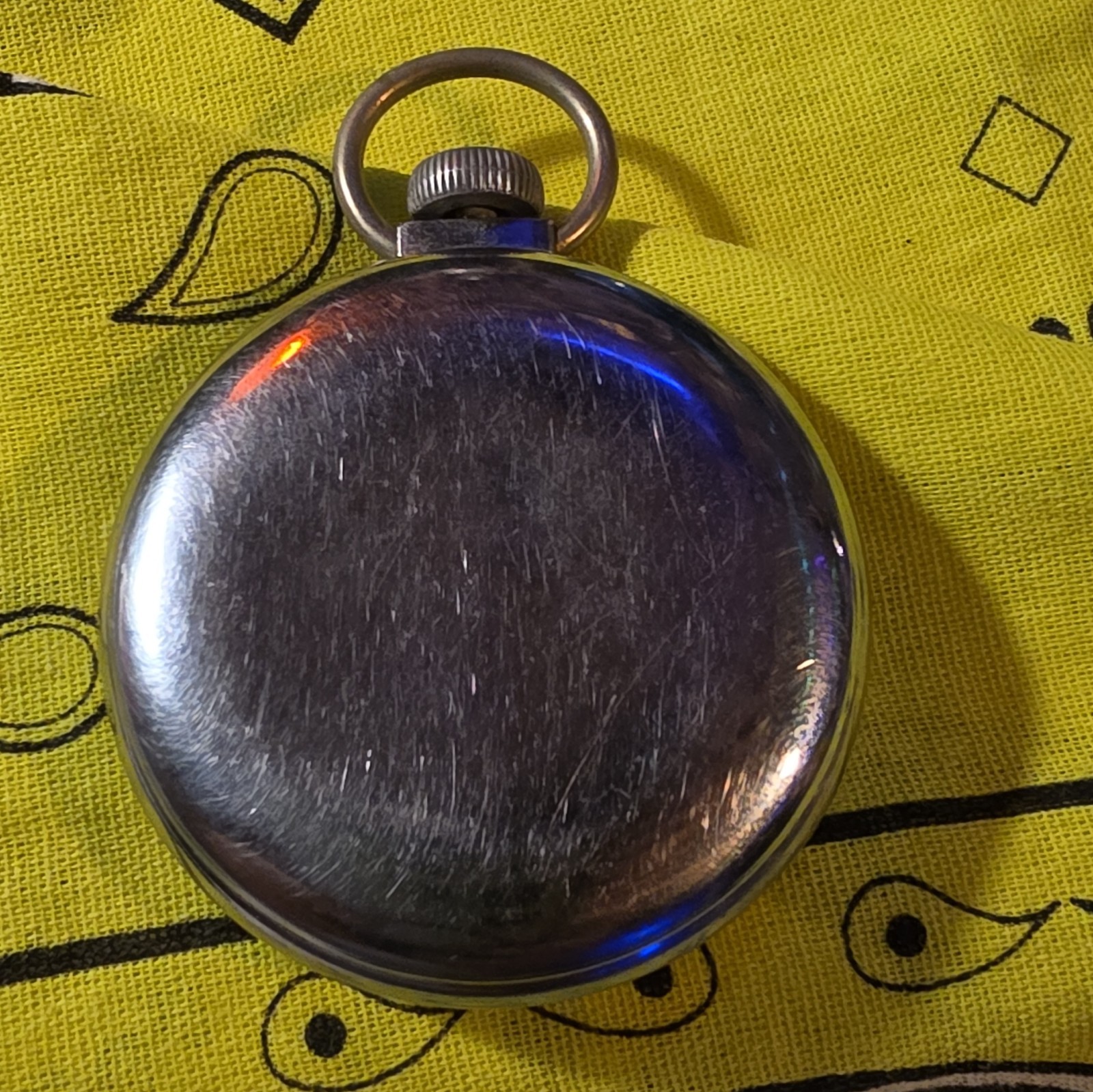 Ingraham Biltmore Open Face Pocket Watch Silver Tone Case Black Arabic Dial