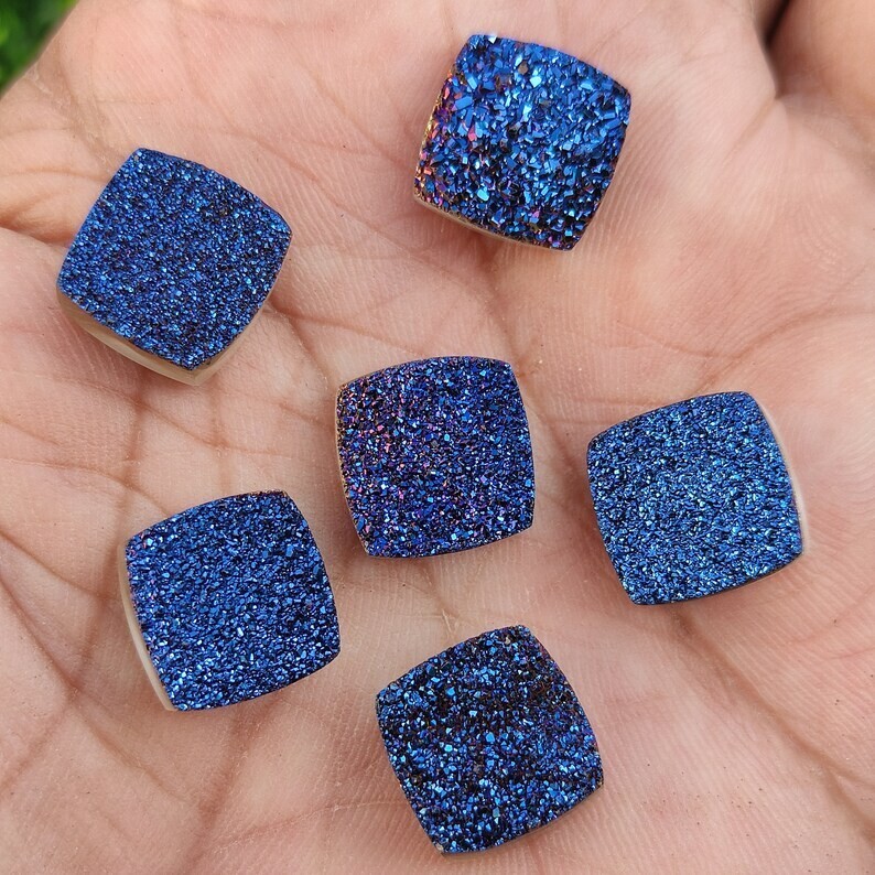 10 Pcs Natural Titanium Agate Druzy Quartz Jewelry Making Cushion Drusy Lot