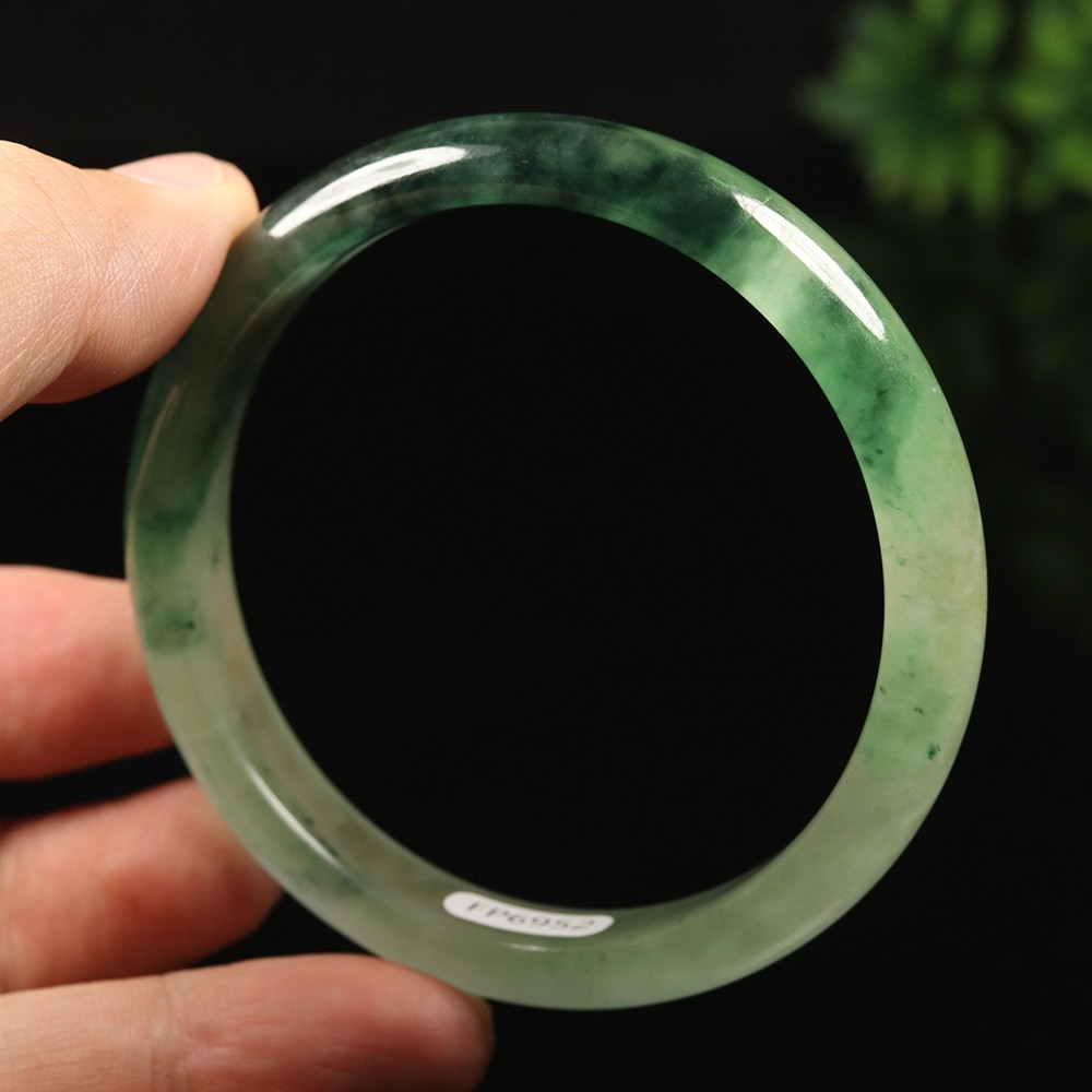 61mm White Emerald Green Jadeite Jade Bangle Bracelet Burma Jade Bangle A-13957