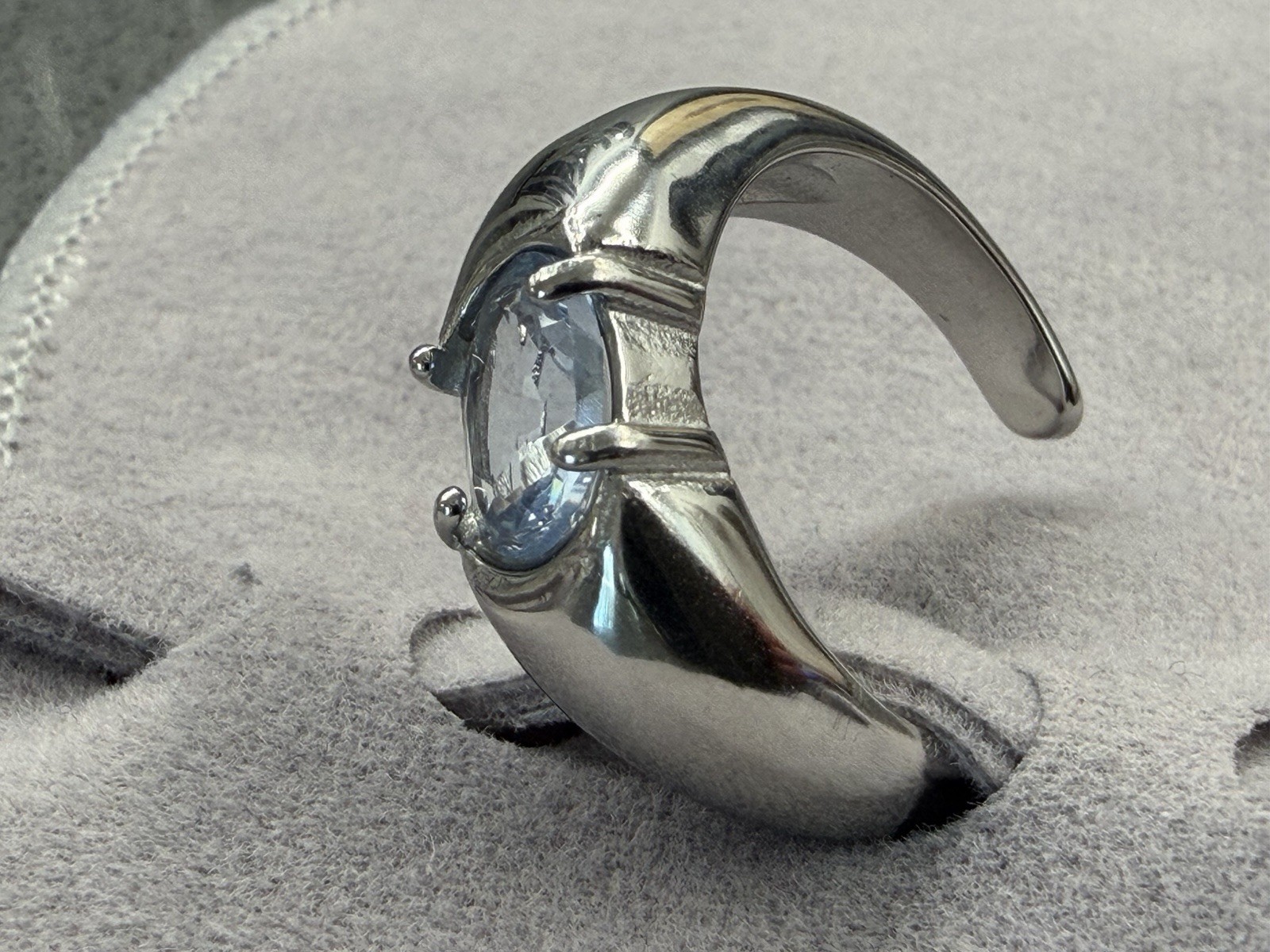 QUATTROFORT Liquid Metal Chrome Clear Crystal Cyber Gothic Steel Size 7