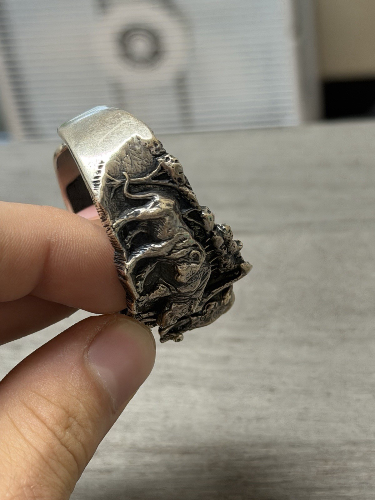 KABANA Sterling African Safari Animals 3D Cuff Bracelet Lion Hippo Gorilla Rhino