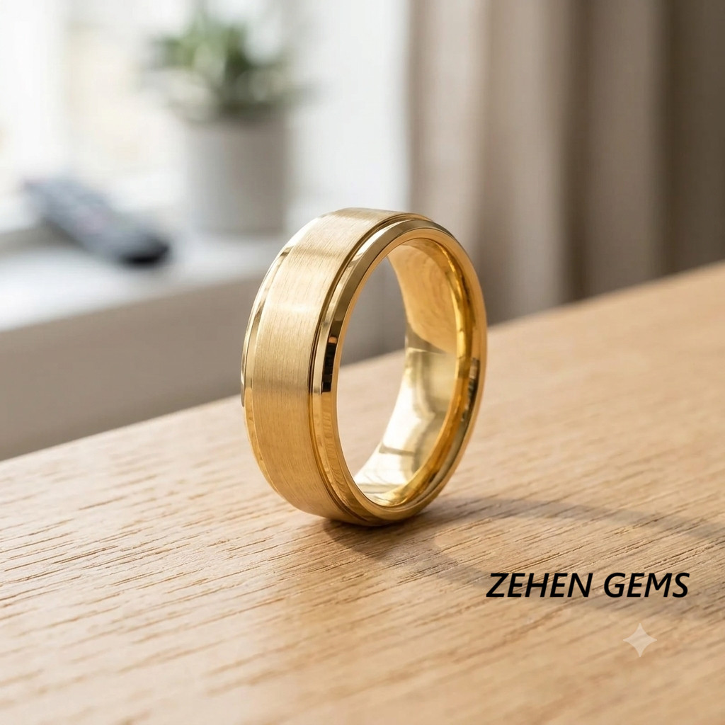 Lab created 925 Sterling Silver Gold Plated Men’s Wedding Band Ring