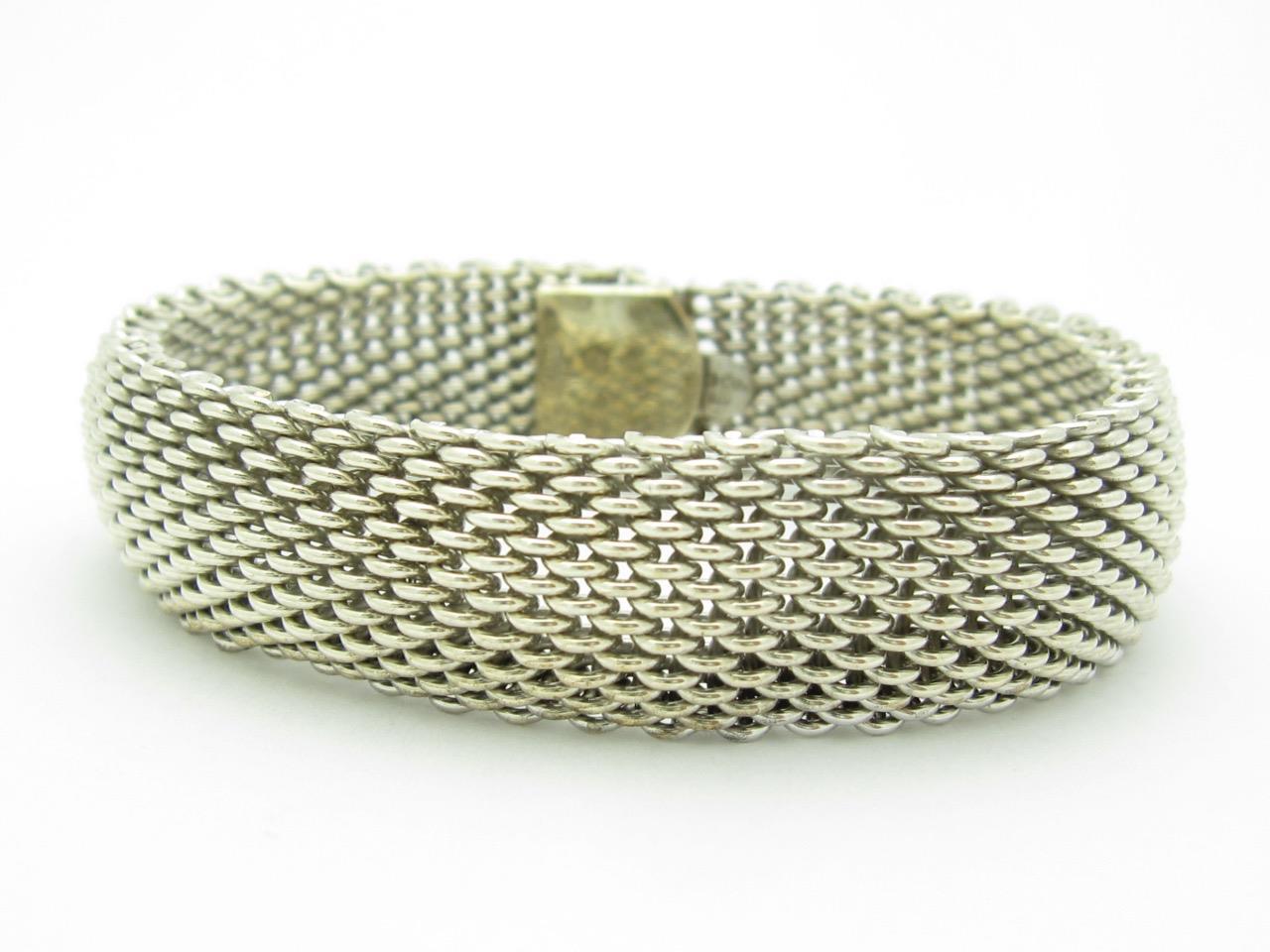 Pre-Owned Tiffany & Co. Mesh Soft Bangle Bracelet 54.0 Grams 17mm Wide Gift