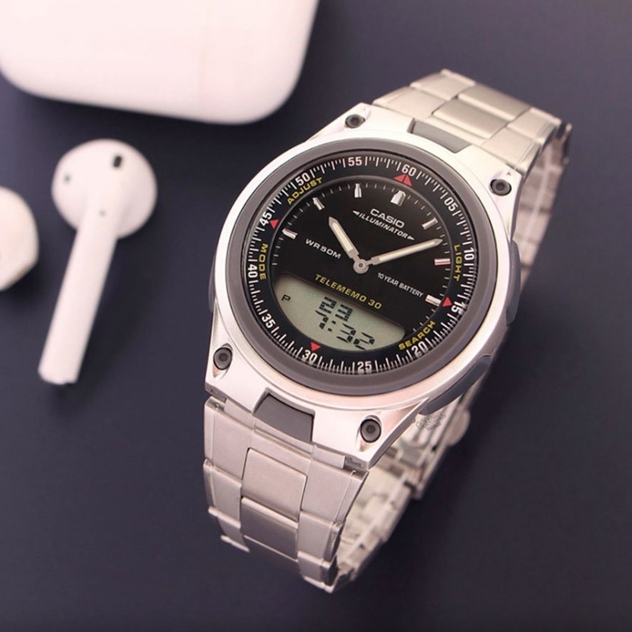 CASIO AW-80D-1A Analog Digital Telememo Watch Black Dial