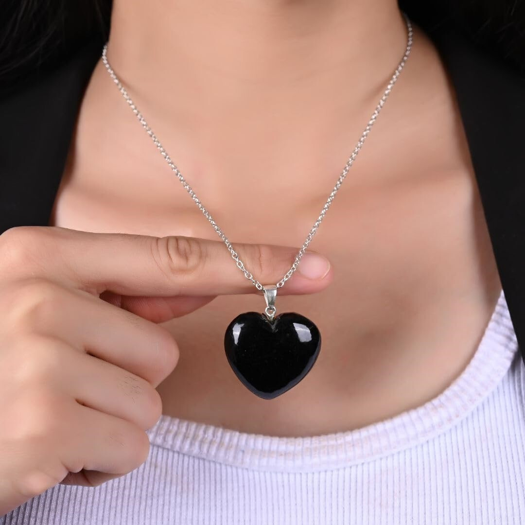 Elegant Natural Black Quartz Heart Necklace – Genuine Gemstone Pendant Gift