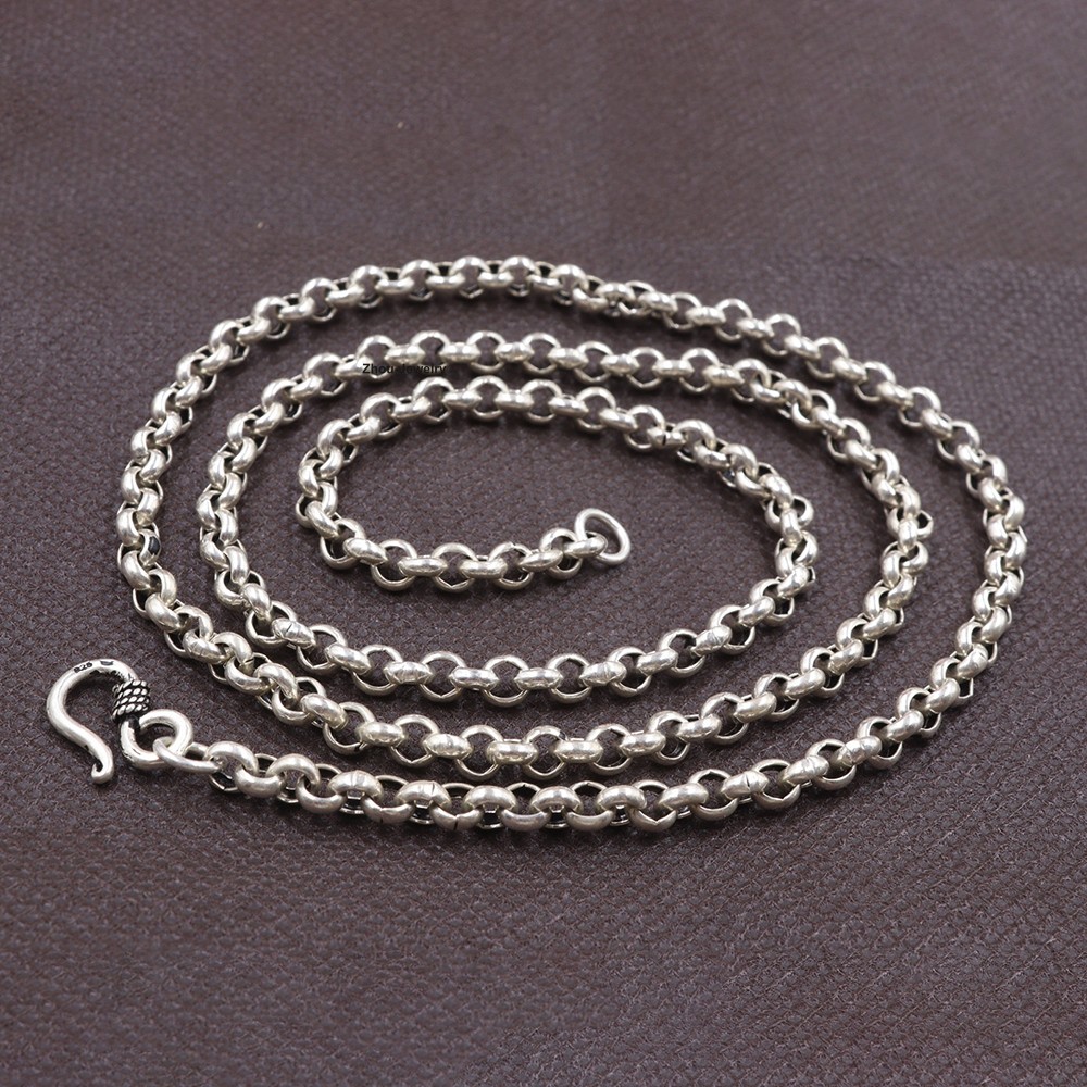 Real 925 Sterling Silver 5mm Rolo Link Necklace 25.6inch Solid Silver Chain