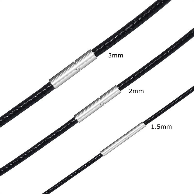 Black Genuine Leather Rope Necklace with Clasp Cord Chain Line String for Diy Pe
