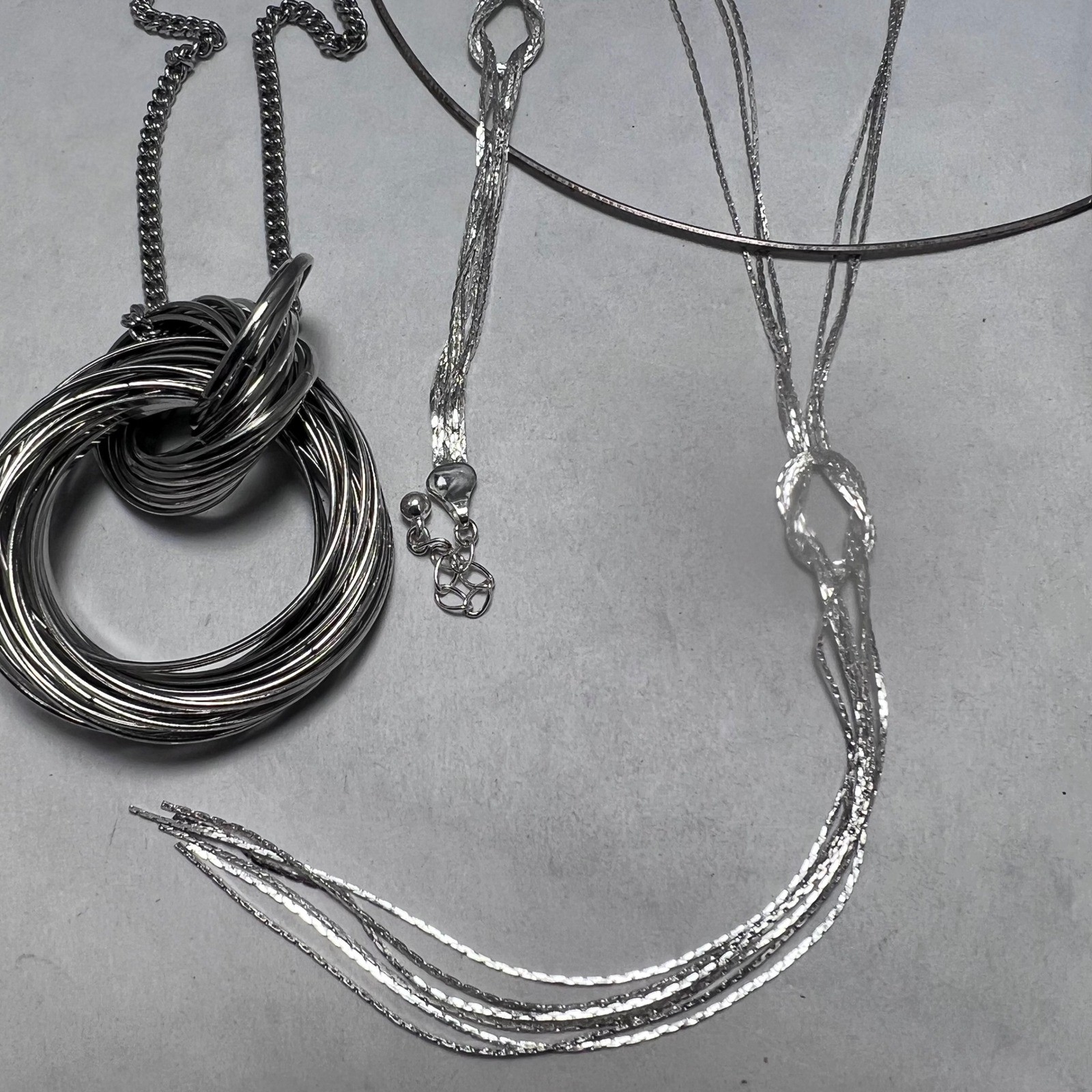 Silver Tone Statement Jewelry Tassel Multi Ring Knot Necklace Hair Slide