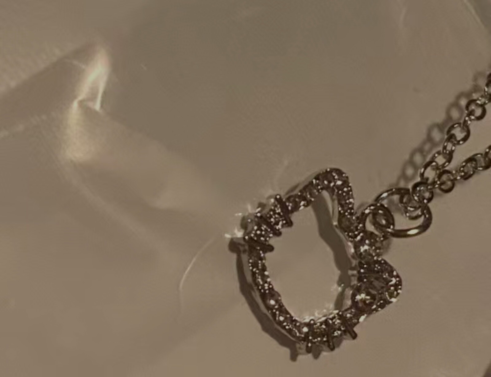 Sparkly, Cartoon Hello Kitty Head With Silver Bow Pendant, Silver Chain Necklace