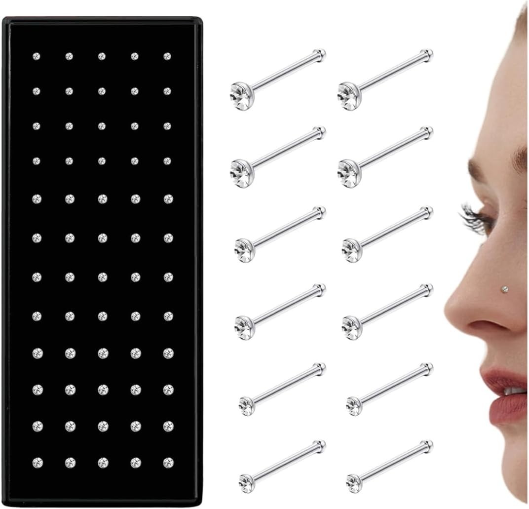 Stainless Steel Nose Studs Rings 20G 22G 1.5mm 2mm 2.5mm Pack of 60