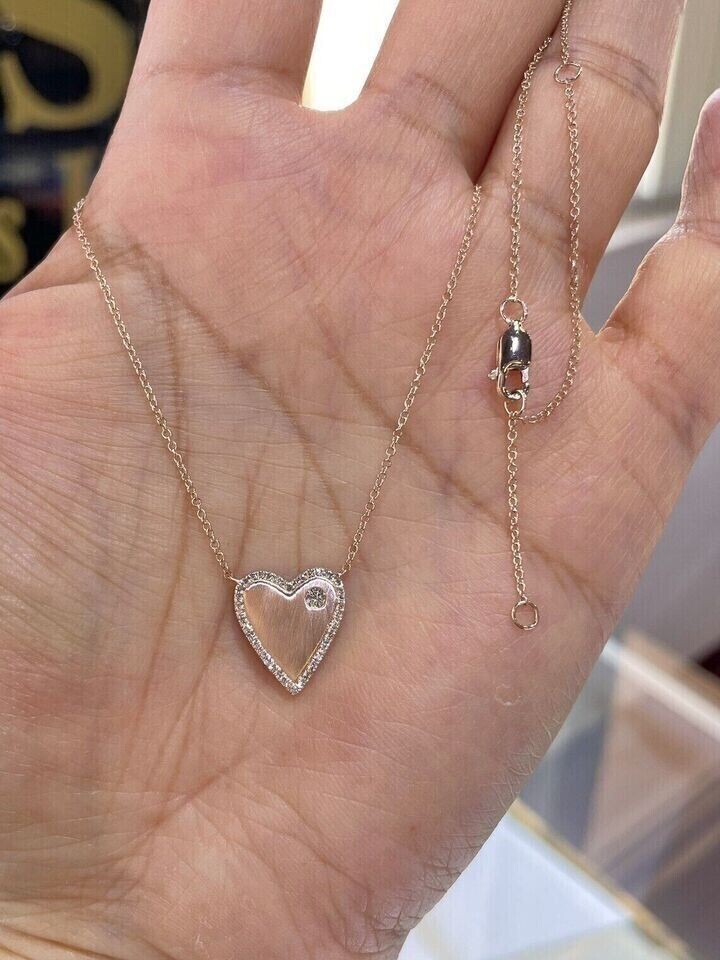 Round Cut Simulated Diamond Pretty Heart Pendant 14K Rose Gold Plated 925 Silver