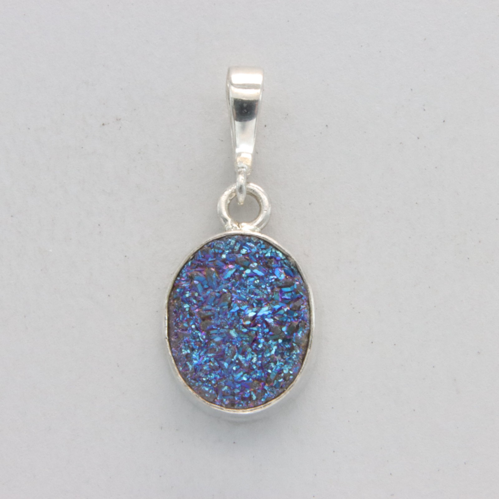 Oval Blue Purple DRUZY / DRUSY QUARTZ Pendant – 925 STERLING SILVER Necklace 65e