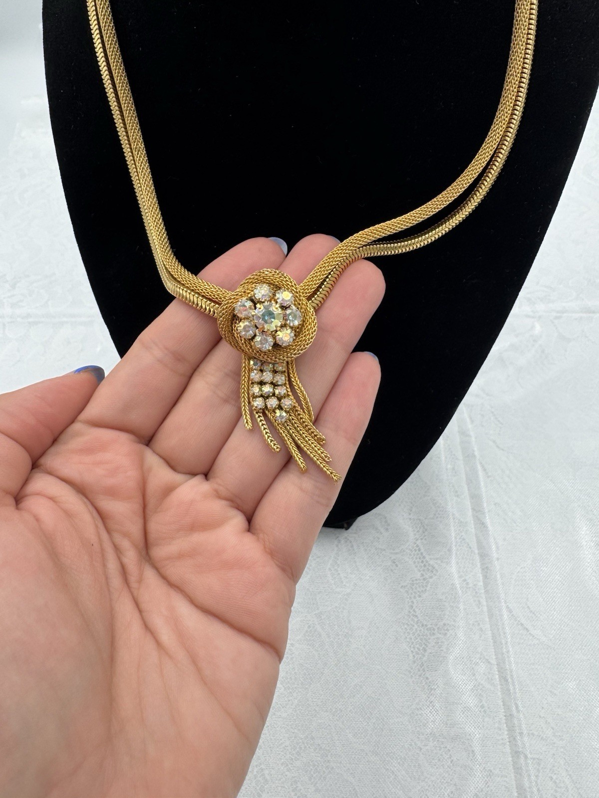 Vintage 1950’s Retro Aurora Borealis Rhinestone Double Strand Necklace
